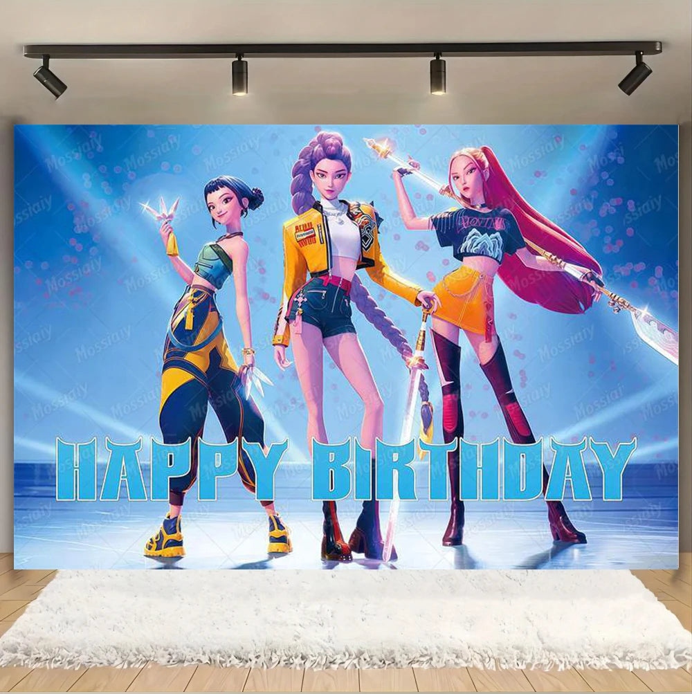 Kpop Theme Girl's Birthday Party Decoration Backdrop Pink Demons Kids Birthday Party Supplies Decor Banner Background Photo Prop
