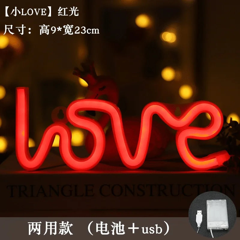 LED Neon Light Wall Sign Love Shape Night Light USB Battery Powered Neon Night Lamp Bedroom Home Decor Valentine's Day Gifts