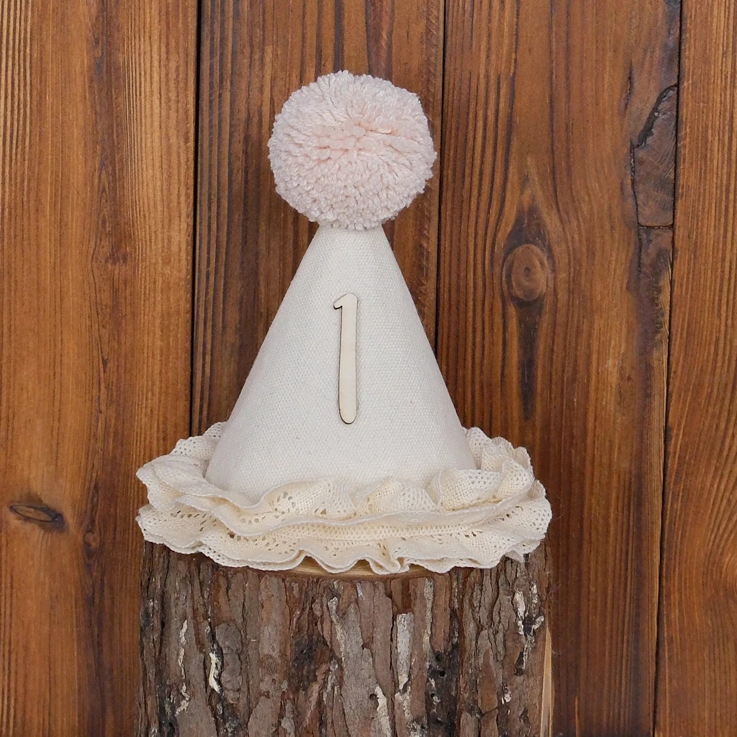 1 Birthday Hat – Neutral One Half Party Crown for Boys & Girls with Handcrafted Pom & Lace Ruffle Party Supplies