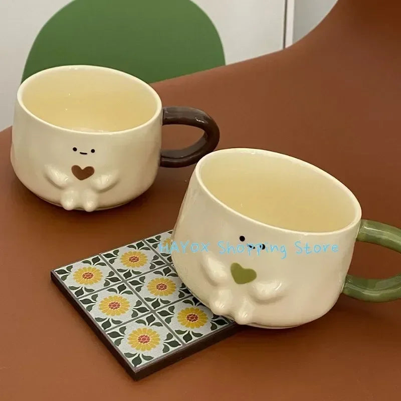 Creative Funny Mug Coffee Cup Household Cute Ceramic Heat-resistant Water Cups Couple Milk Breakfast Mugs High Appearance Level