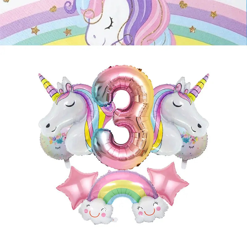 Unicorn Girls Birthday Decoration Party Supplies Unicorn Theme Tableware Set Cup Plate Balloon Banner Gift  for Kids Party Favor