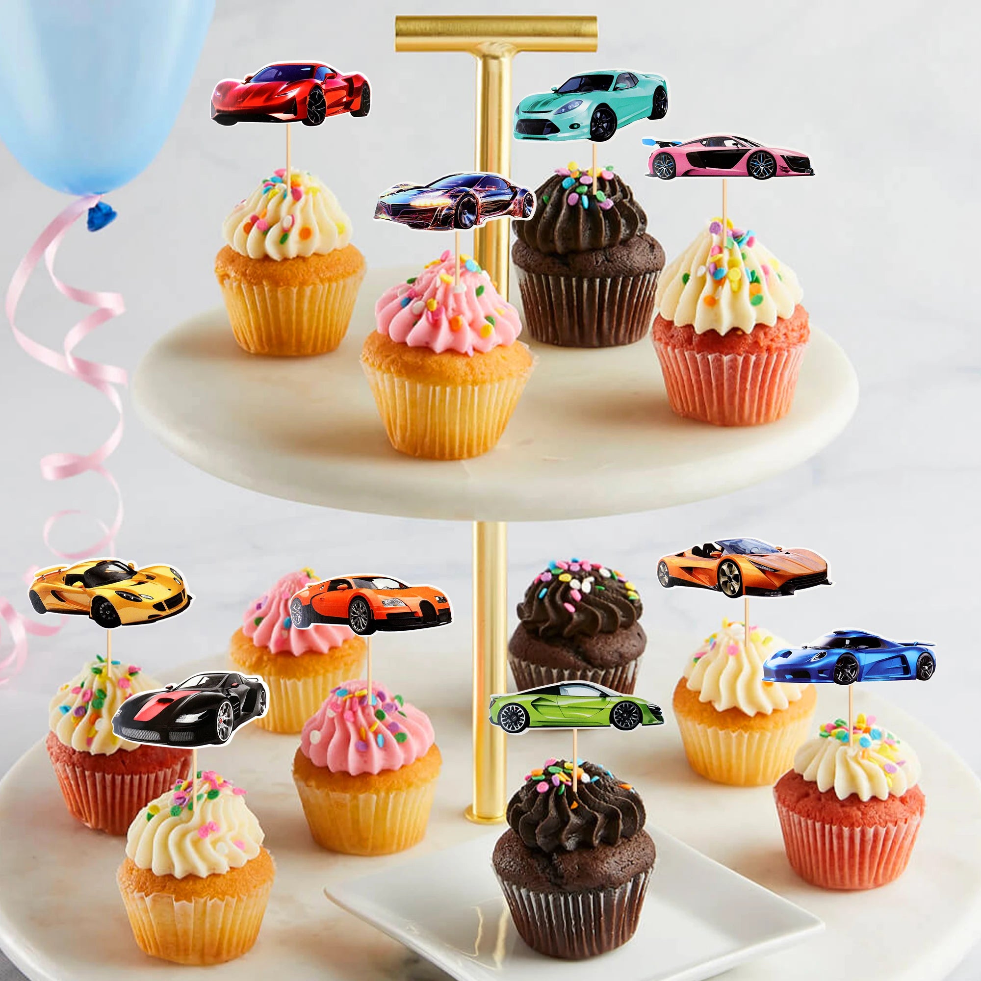 12pcs Racing Car Cupcake Toppers Racing Car Theme Cake Decoration Baby Shower Kids Boys Girls Racing Car Birthday Party Supplies