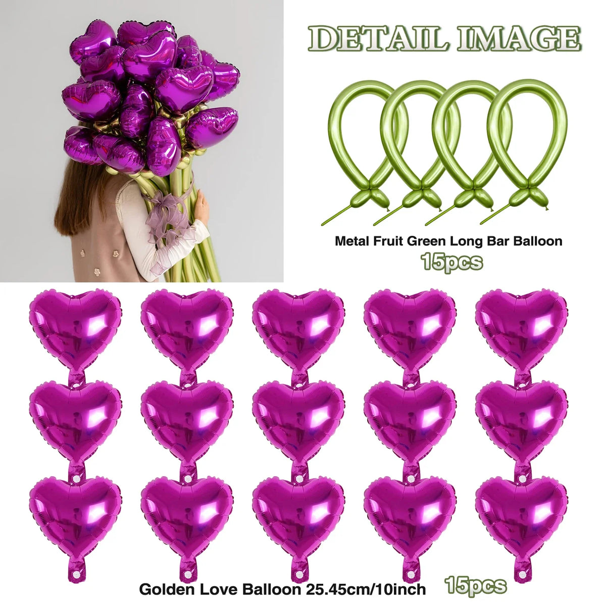 Love balloon bouquet set, red and green latex DIY long balloons forAnniversary, Wedding, Valentine's Day,birthday parties